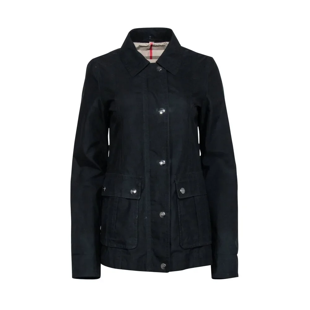Burberry Brit - Black Lightweight Zipper Jacket Sz 4 - Picture 1 of 3